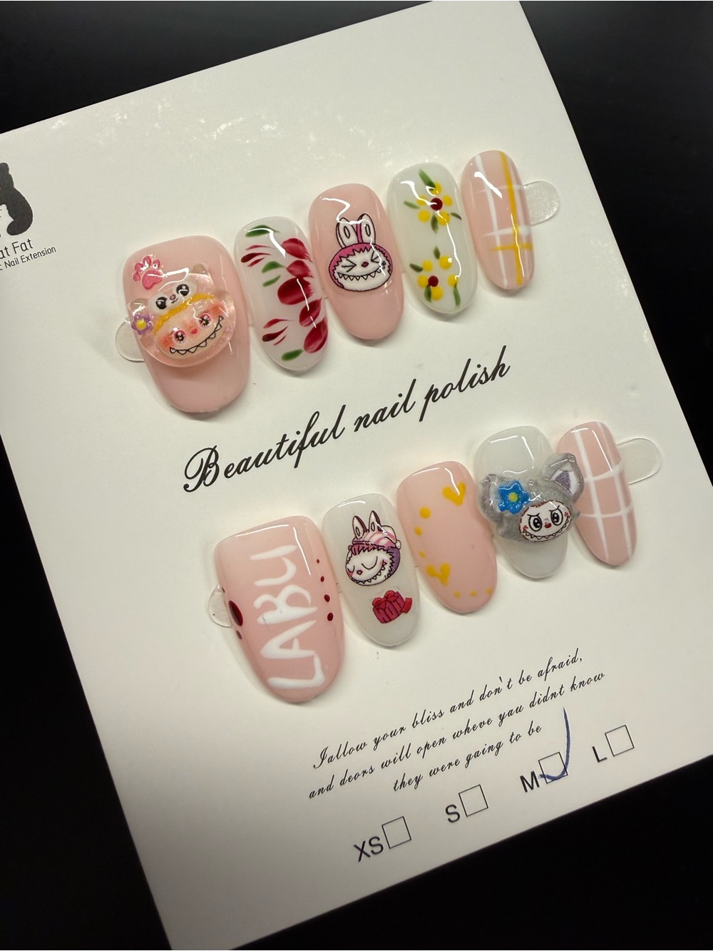 Pink Labubu inspired Press on Nails - Medium